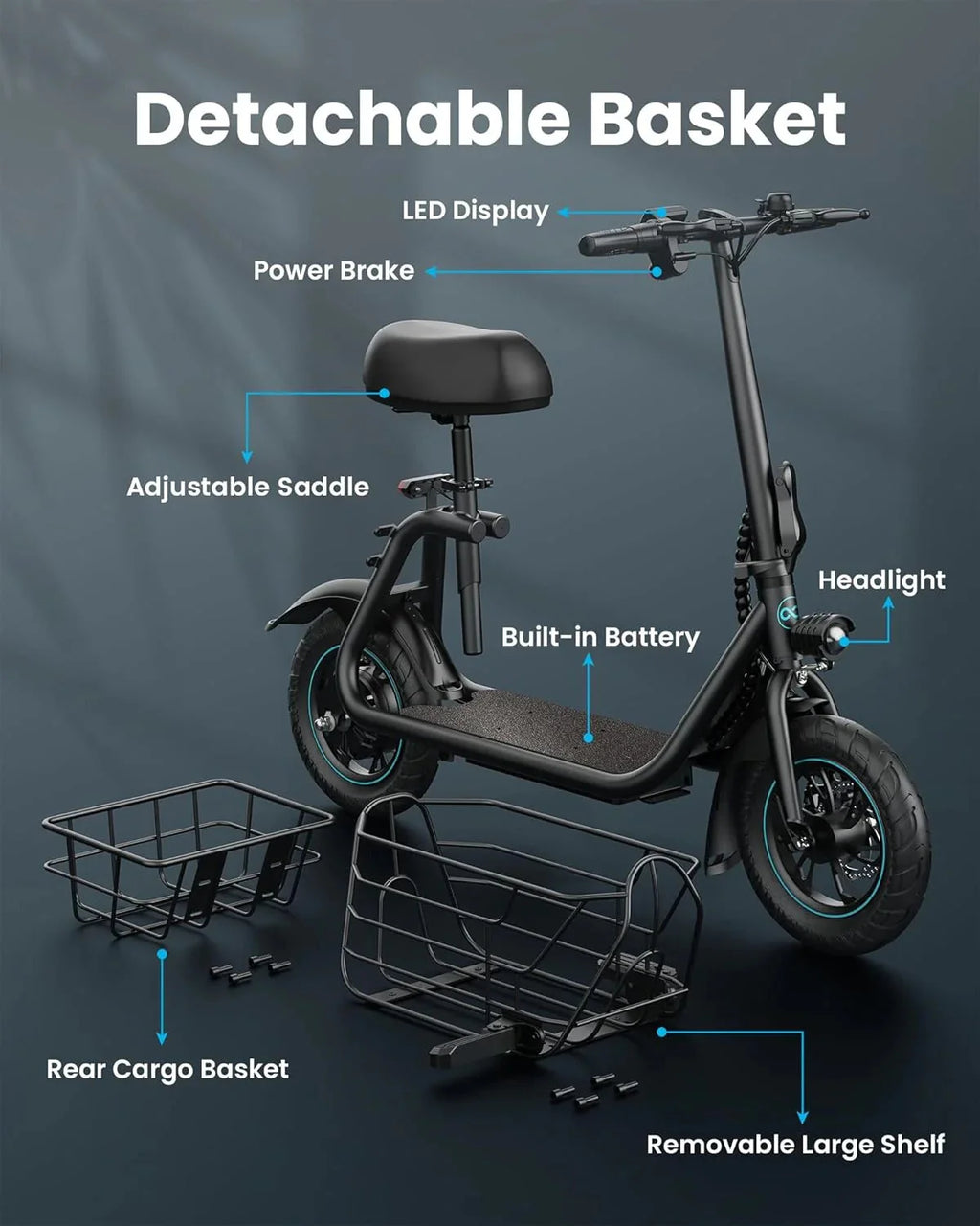 2026 NewElectric scooter for adults with large center basket