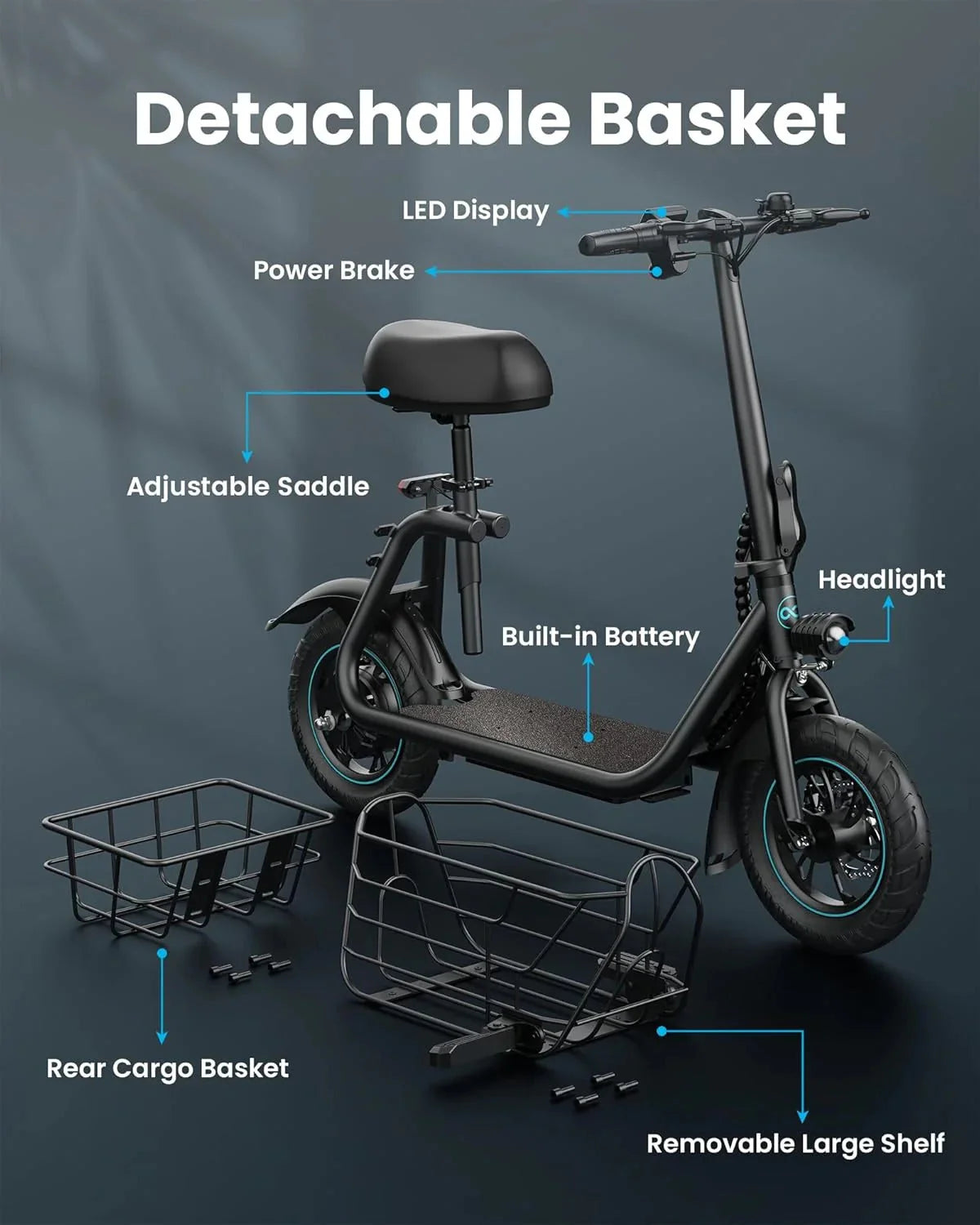 2026 NewElectric scooter for adults with large center basket