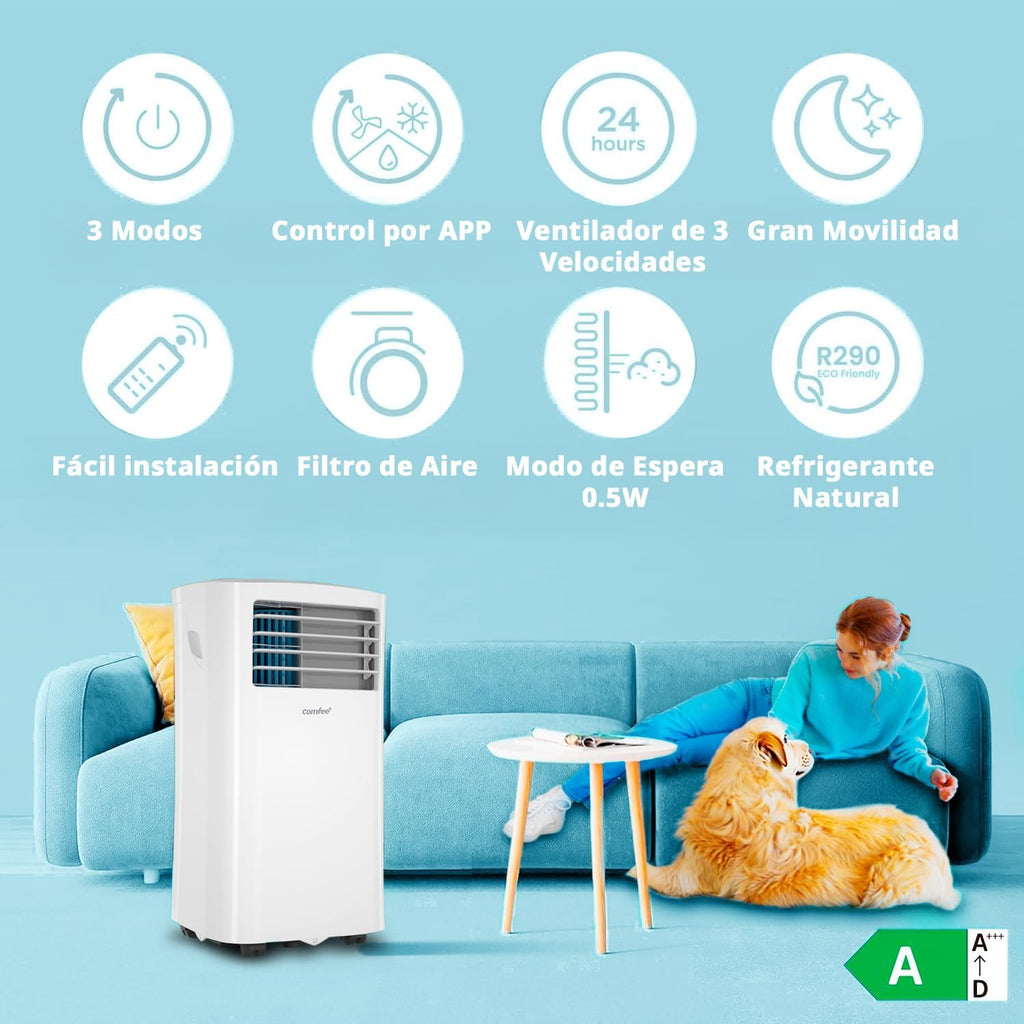 2026 COMFEE Pingüino Aire Acondicionado Portátil 8000 BTU / 2000 Frigorías – Climatizador sin unidad exterior – Enfriador Silencioso Bajo Consumo con Kit de Ventana | 3x1 Refrigera, Ventila y Deshumidifica