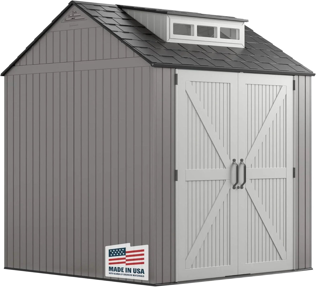 2026 NewRubbermaid resin garden shed with floor (2.13 x 2.13 m), weatherproof, grey, for storing garden tools, lawnmowers, bicycles and pool accessories