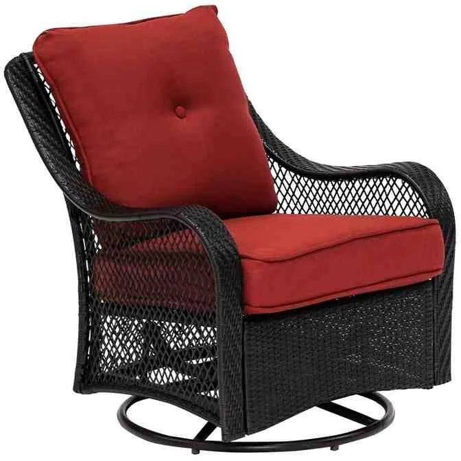 2026 New2025 5-piece steel patio fire pit seating set with navy blue cushions, swivel gliders and square fire pit table