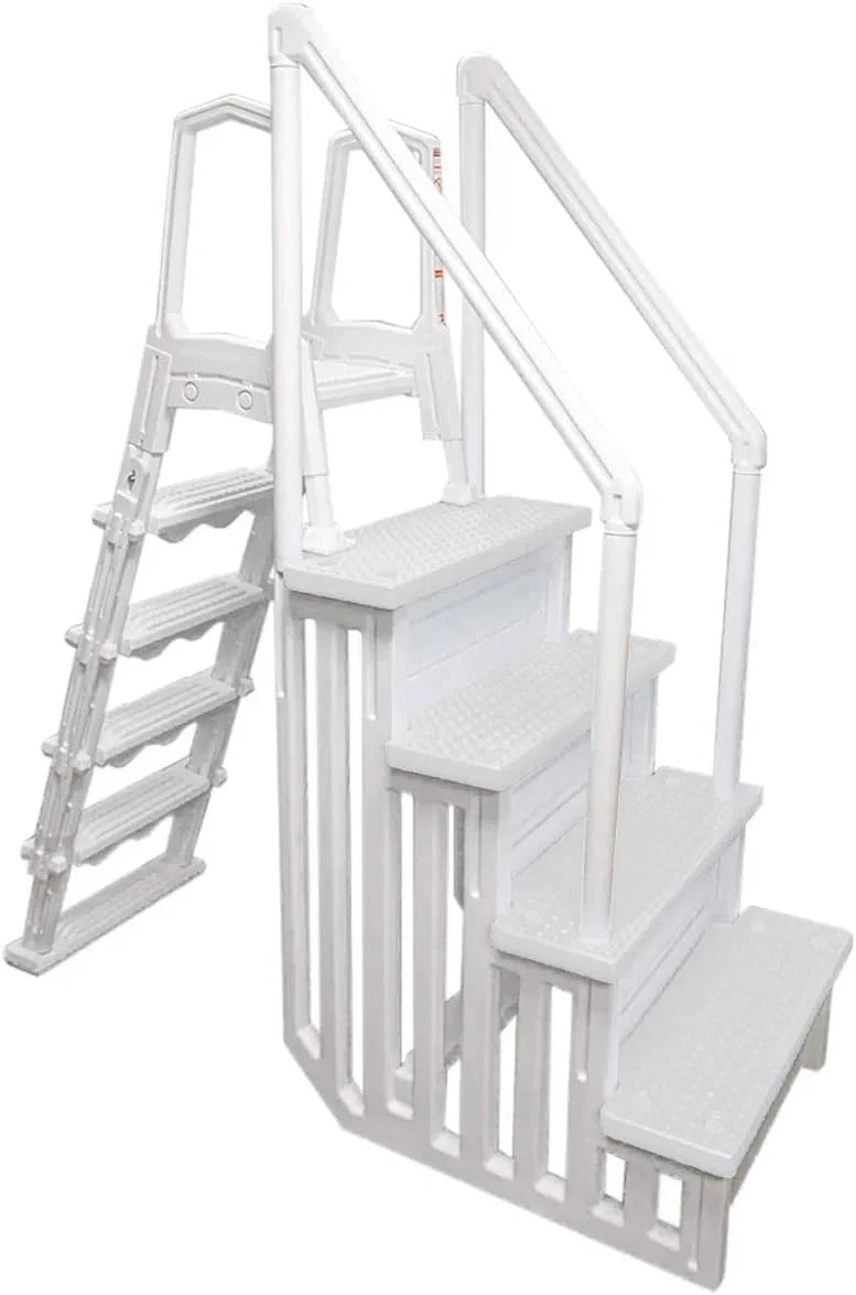 2026 NewNon-slip pool entrance steps | Gray | Suitable for above-ground pools | Can be installed on patios with a height of 122 to 137 cm | Maximum load capacity 136 kg