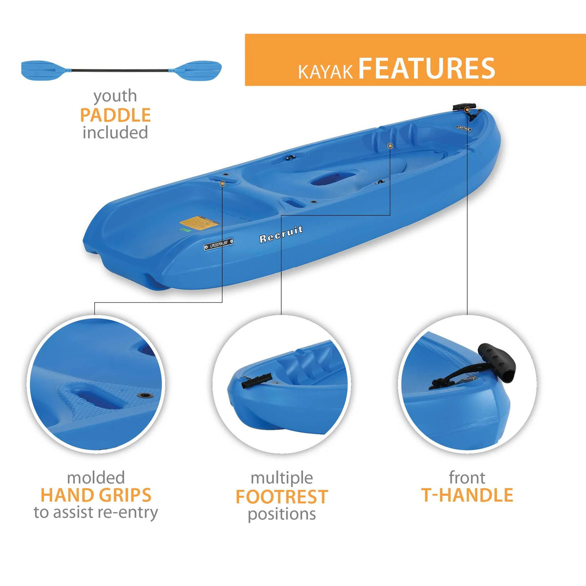 2026 NewLifetime Recruit 6.5 ft Youth Sit-on-Top Kayak, Lime Green (90765)
