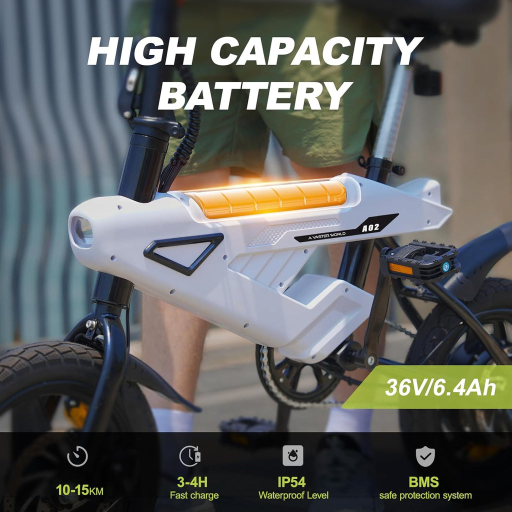 2026 Bicicleta eléctrica plegable de 14", eBike con motor de 250W de alta velocidad, batería de iones de litio 36V-6.4AH, pantalla LCD inteligente, bicicleta eléctrica de ciudad, 3 modos, unisex