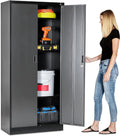 2026 NewHeavy Duty Metal Garage Locker - 71 "tall large steel multipurpose locker with adjustable shelves and door locks - black and silver