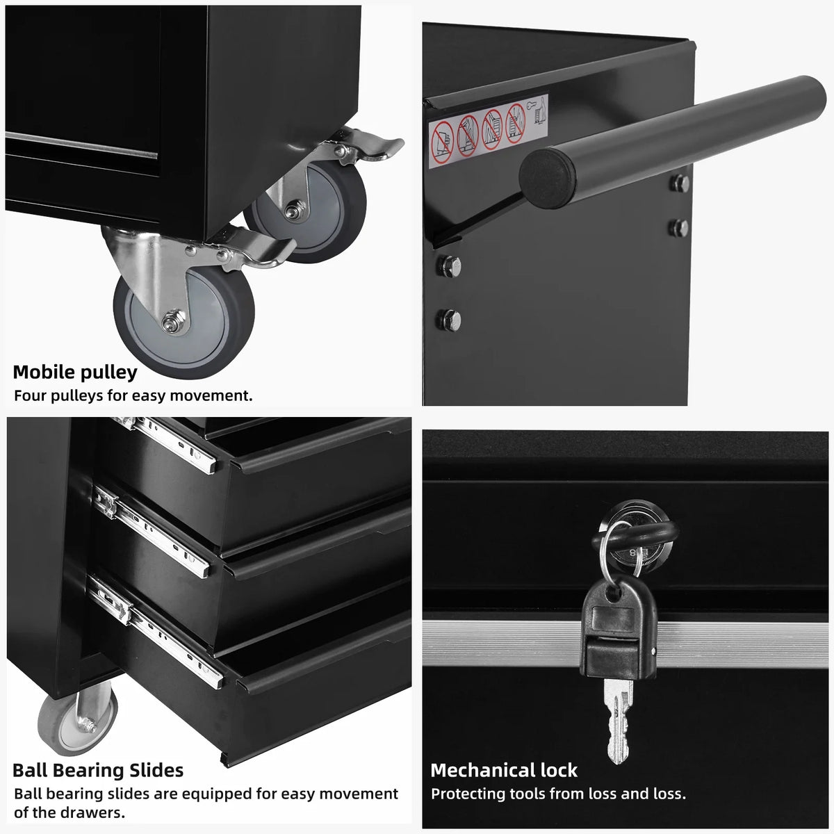 2026 New7-Drawer Rolling Tool Chest Cabinet, Large Capacity Metal Tool Box with Wheels and Cylinder Locking, Roll Around Storage Organizer Tool Cart for Garage, Warehouse, Work Shop - Black