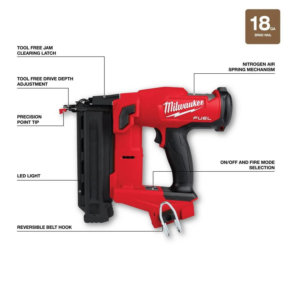 2026 NewMilwaukee M18 FUEL 18-Volt Lithium-Ion Battery Combo Set (10-piece) with brushless motor, 2025, including 2 x 5.0 Ah batteries, charger and 2 tool bags.