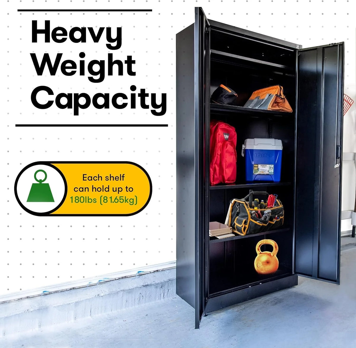 2026 NewHeavy Duty Metal Garage Locker - 71 "tall large steel multipurpose locker with adjustable shelves and door locks - black and silver