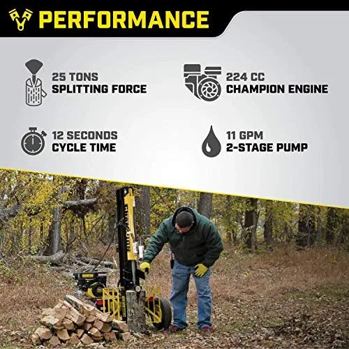 2026 NewChampion Power Equipment-100251 25-ton petrol log splitter with horizontal/vertical splitting wedge and automatic return