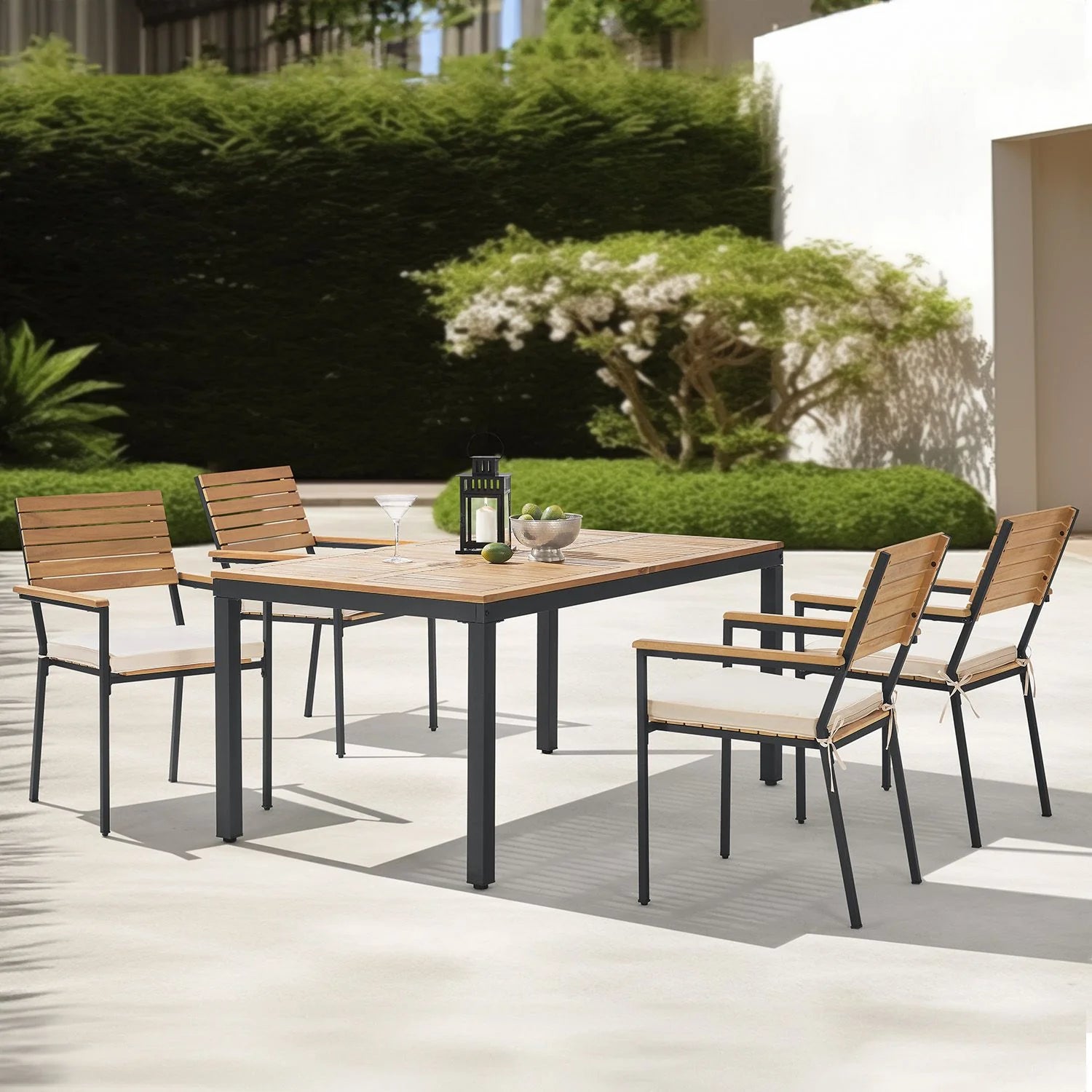 2026 Conjunto de jardín de madera de acacia Rhodos – Elegancia natural y confort para 4 personas