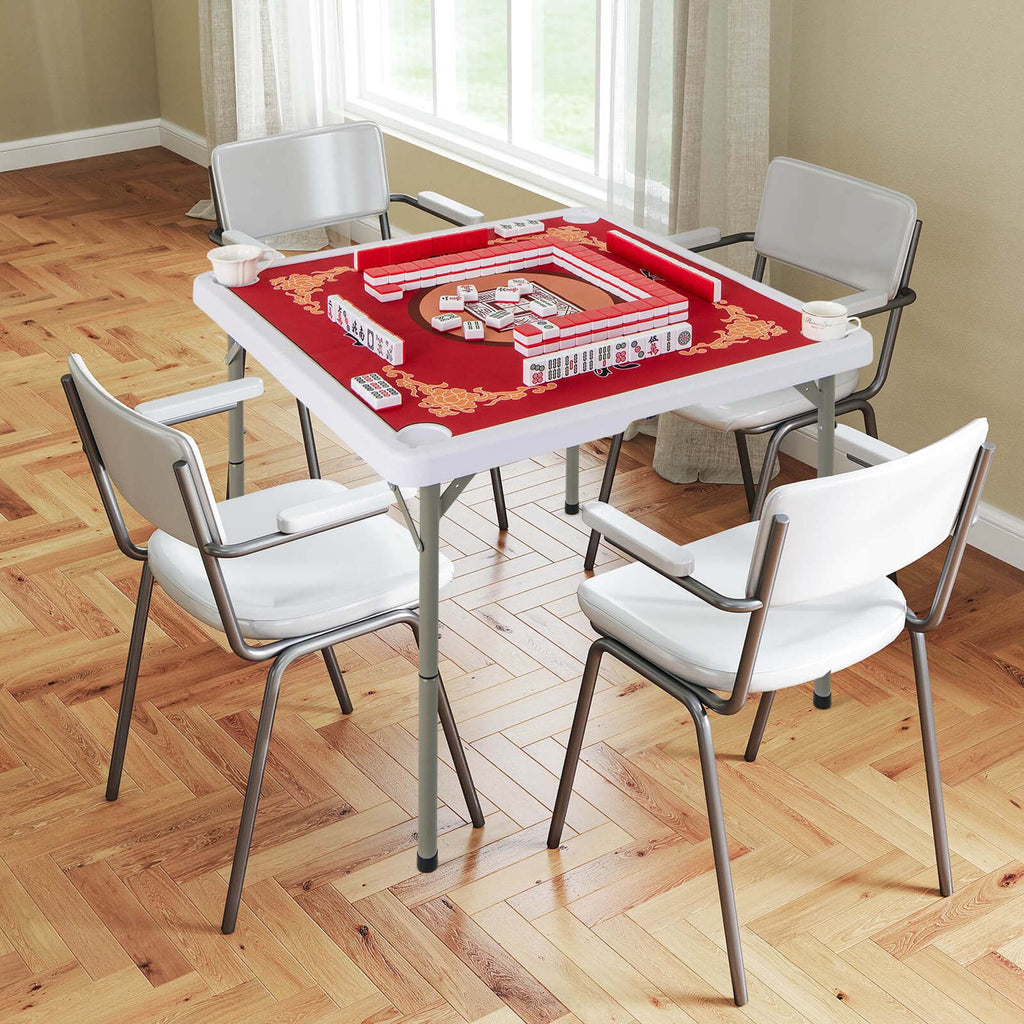 2026 NewCostway 35" Folding Mahjong Table with Cup Holders & Smooth Felt Mat Carrying Handle Green
