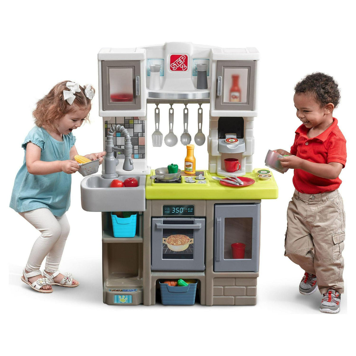 2026 NewStep2 Contemporary Chef Brown and White Toddler Plastic Play Kitchen