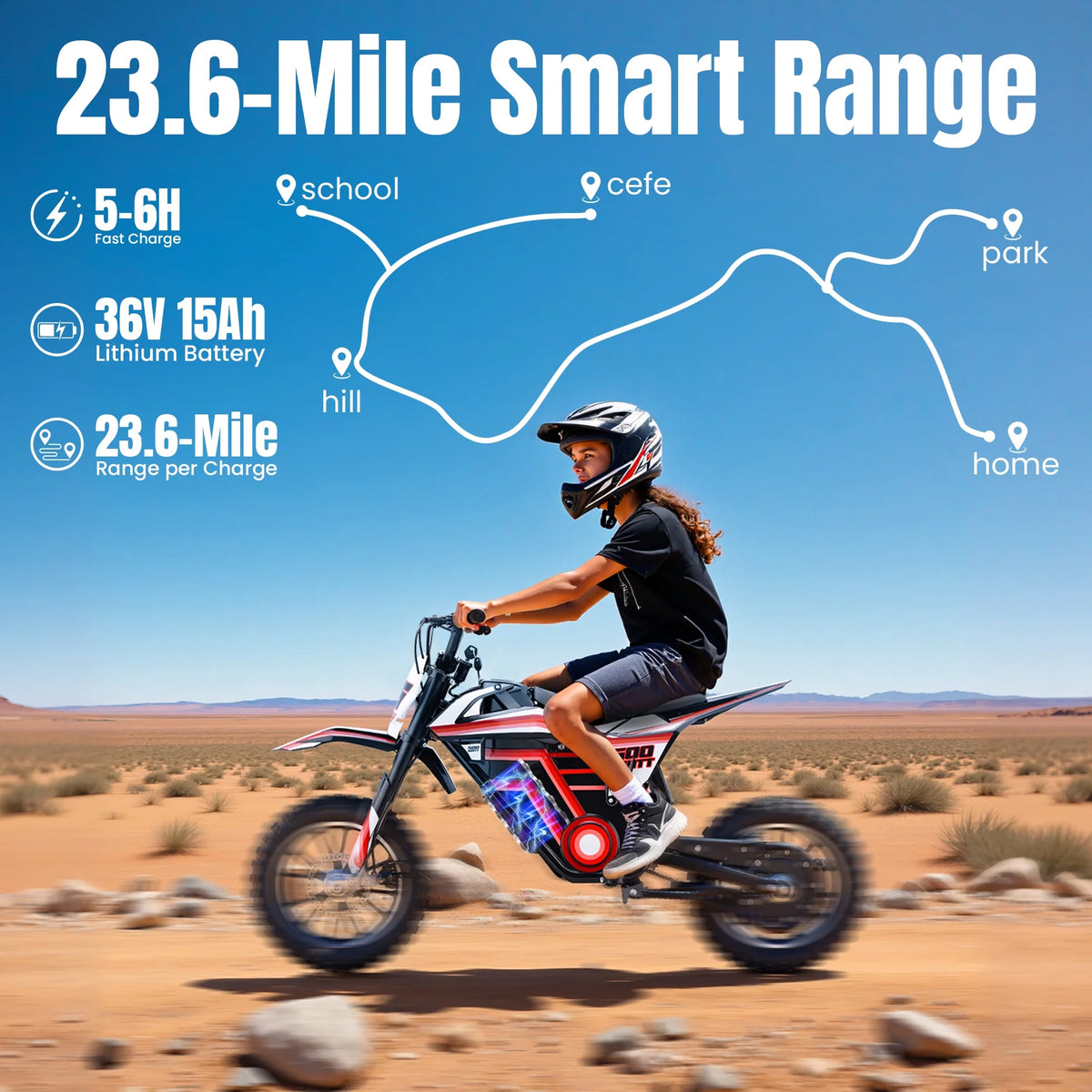2026 NewQEASET electric dirt bike, 500W kids dirt bike for Boys Girls Age 8-14, Blue