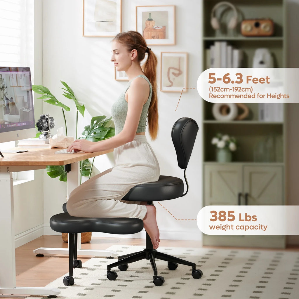 2026 NewPinmoco Ergonomic Cross Legged Swivel Chair, Adjustable Height and Teddy Fabric, Meditation& ADHD Chair with Back Support, Home and Office, Off White