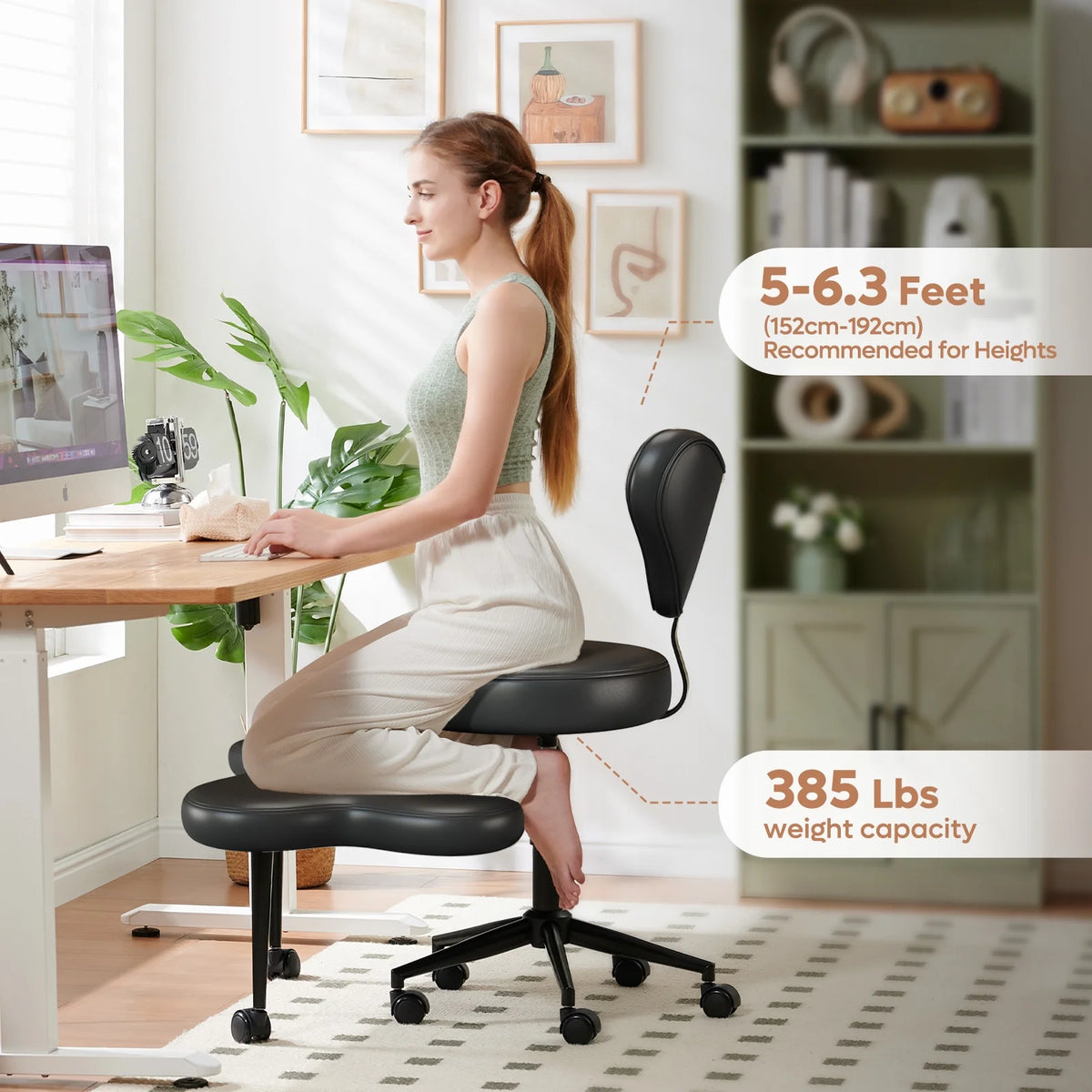 2026 NewPinmoco Ergonomic Cross Legged Swivel Chair, Adjustable Height and Teddy Fabric, Meditation& ADHD Chair with Back Support, Home and Office, Off White