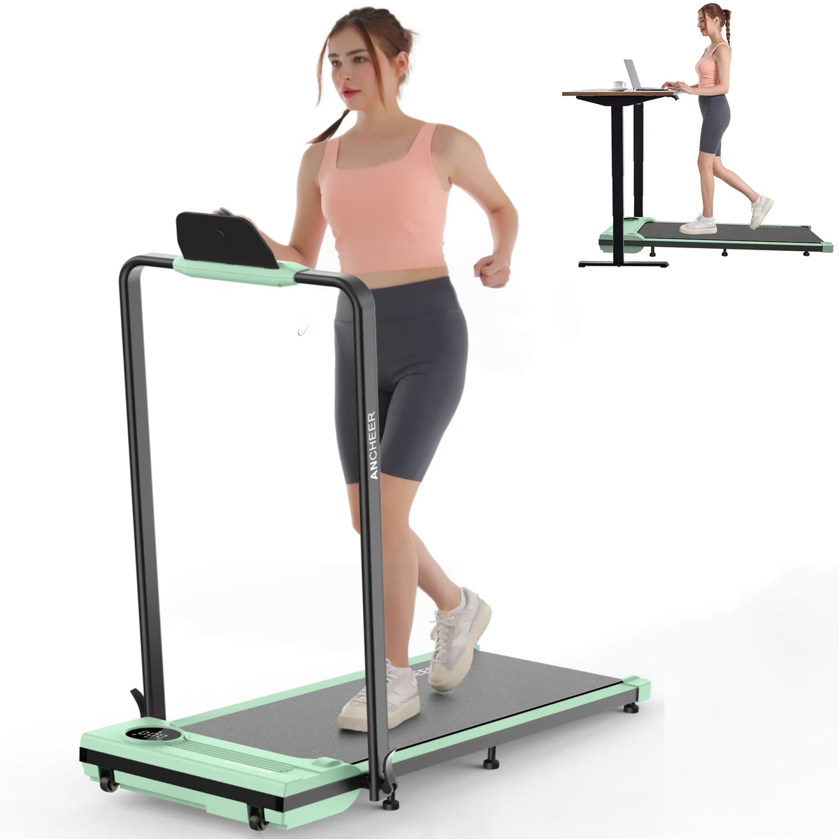 2026 NewANCHEER Portable Folding Walking Pad 300lb, 7.5 MPH Under Desk Treadmill with Remote Control & LED Display,2 in 1 Walking Pad Treadmill for Home/Office/Exercise(Pink)
