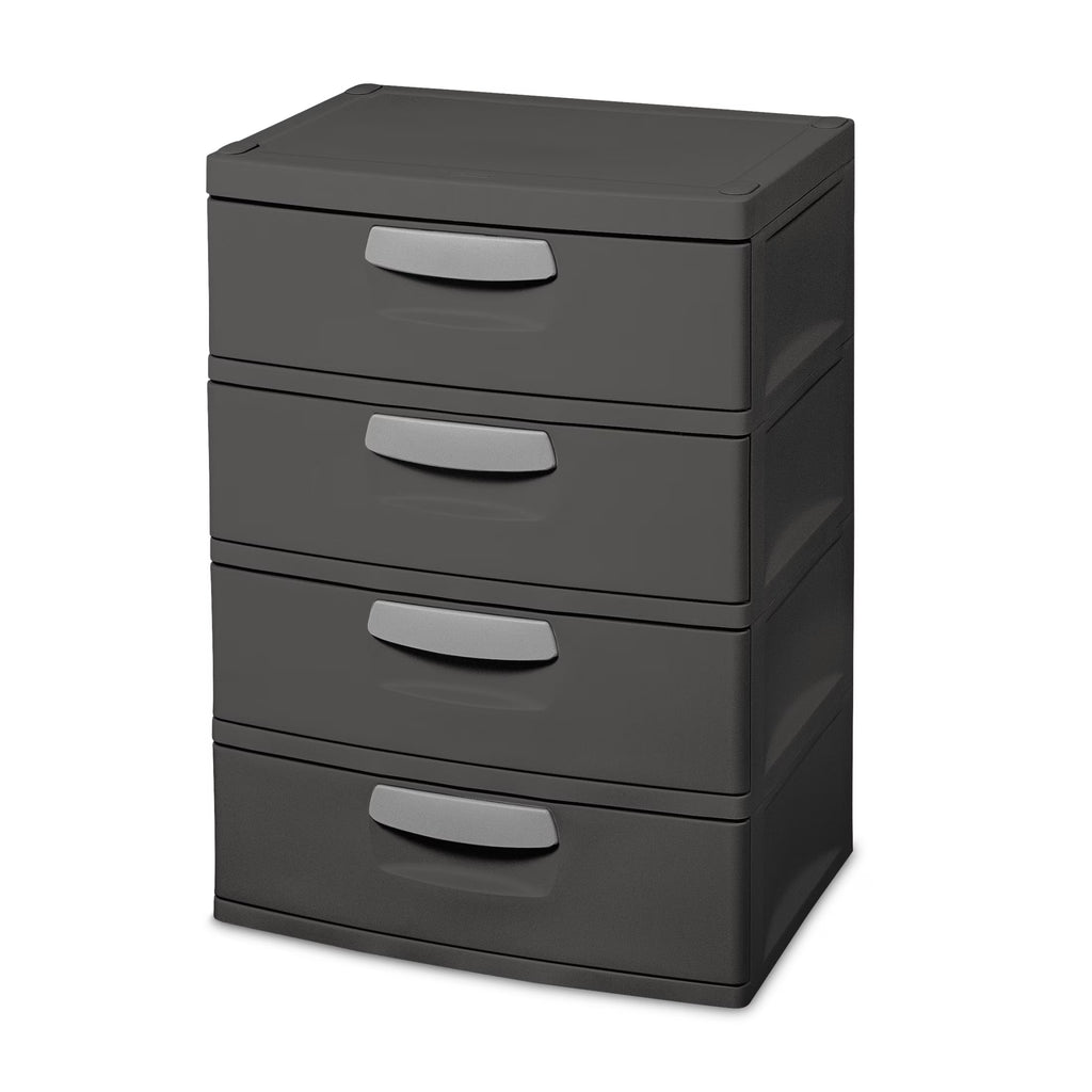 2026 NewSterilite 4 Drawer Unit, Durable Plastic Storage Solution for Garages and Basements, Dark Gray