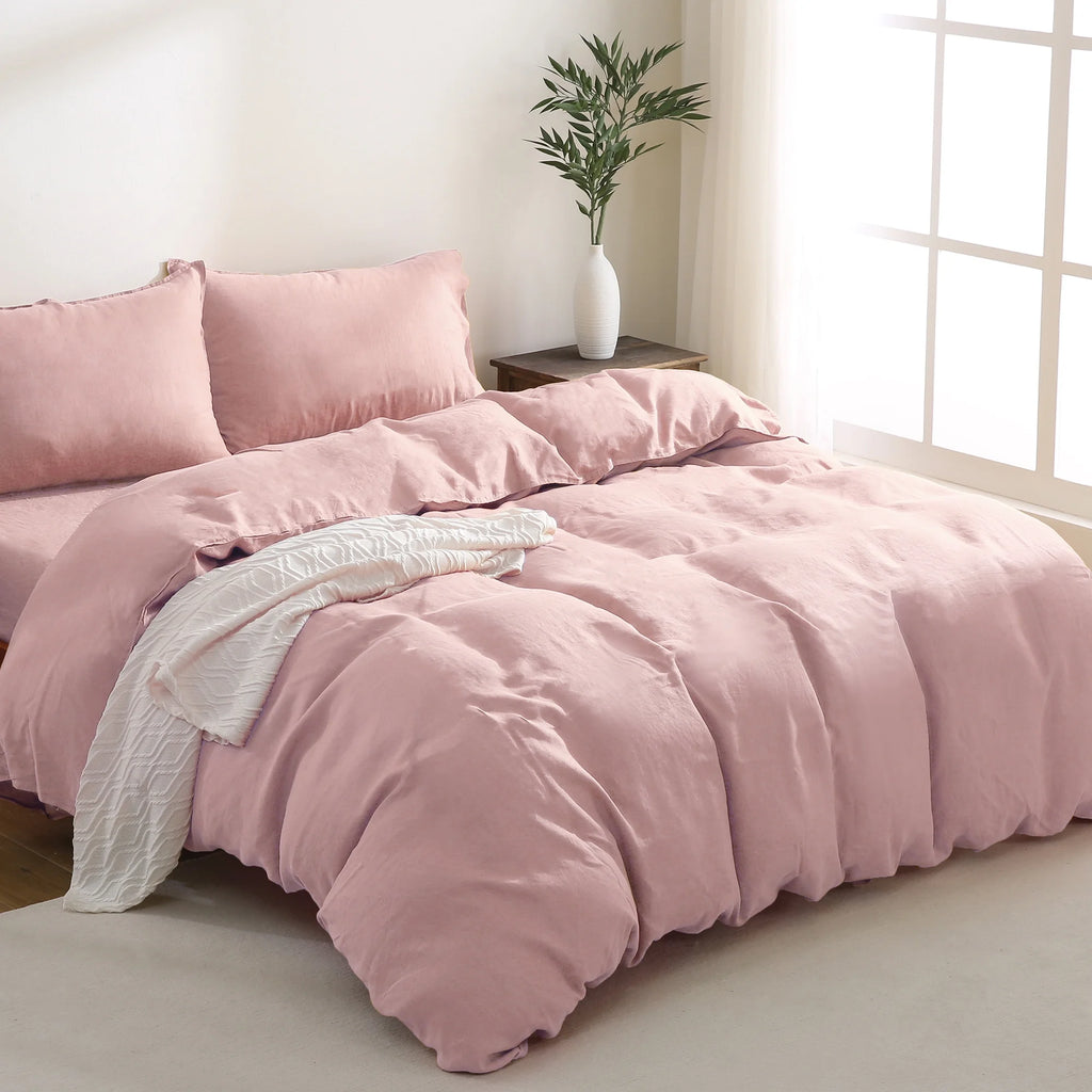 2026 New100% Pure Linen Duvet Cover with Button Closure and Corner Ties Soft & Breathable - Natural Full/Queen