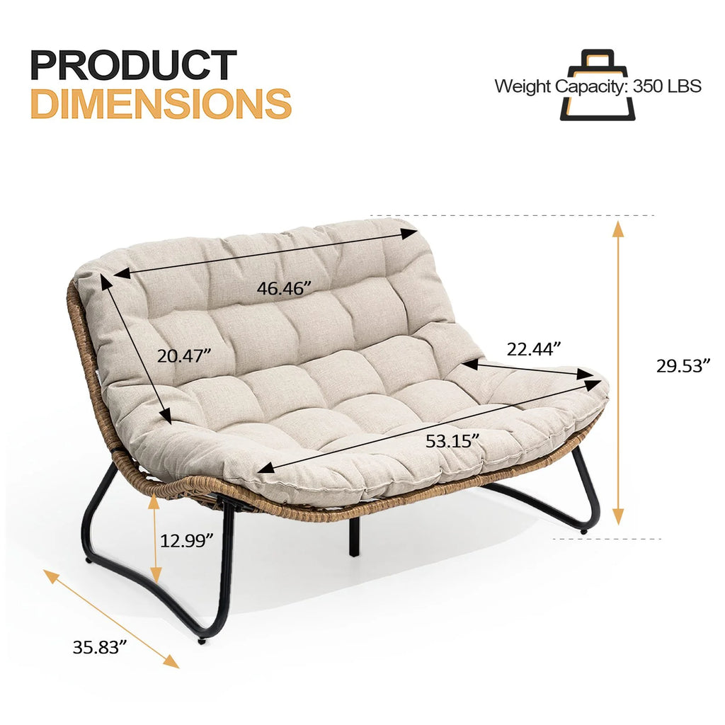 2026 NewCrestlive Products Patio Loveseat, All-Weather Rattan Large Furniture with Soft Cushions, Outdoor Loveseat for Balcony, Poolside, Backyard (Beige)
