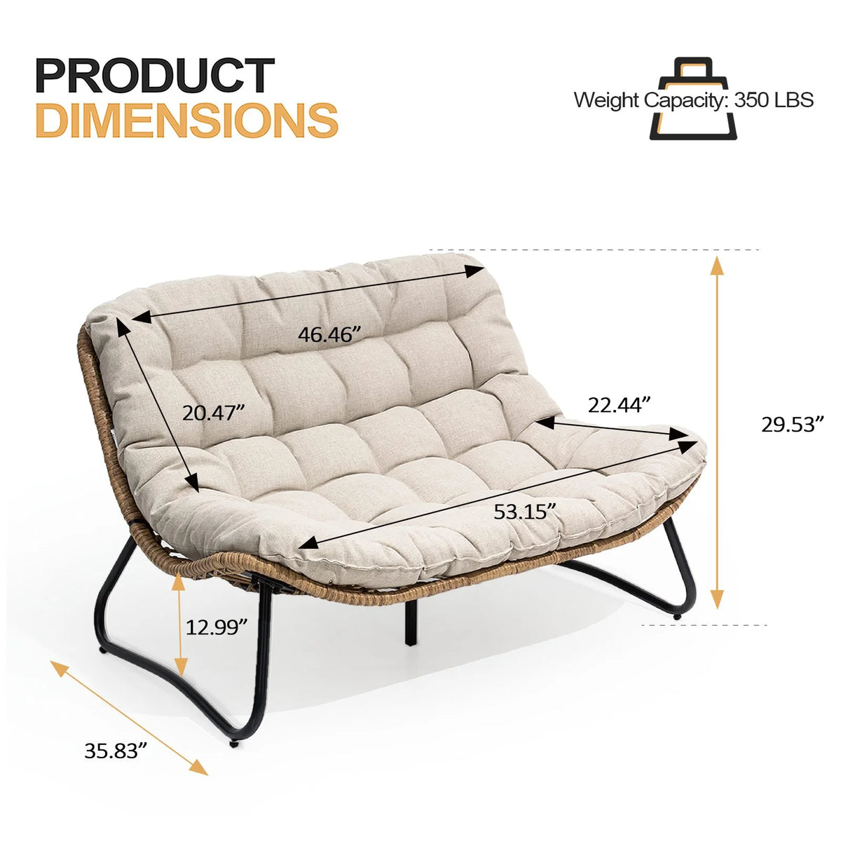 2026 NewCrestlive Products Patio Loveseat, All-Weather Rattan Large Furniture with Soft Cushions, Outdoor Loveseat for Balcony, Poolside, Backyard (Beige)