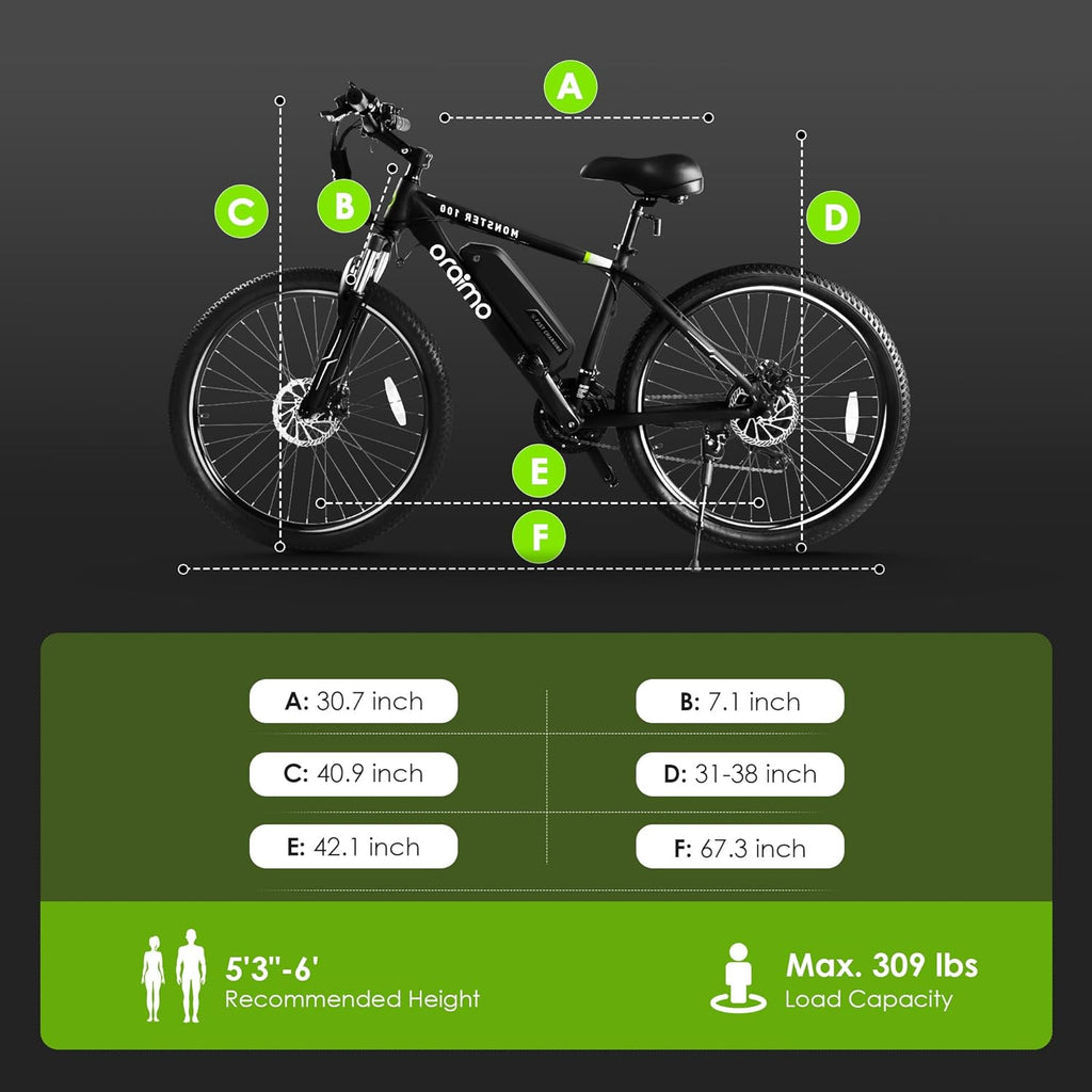 2026 Bicicleta eléctrica todoterreno para adultos Oraimo Monster 100 – Motor BAFANG 350W (pico 500W)