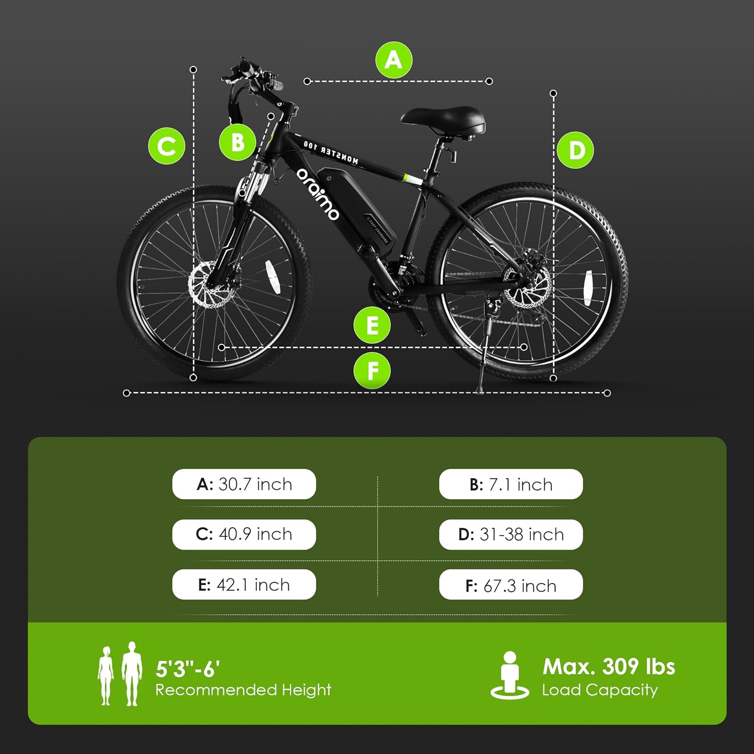 2026 Bicicleta eléctrica todoterreno para adultos Oraimo Monster 100 – Motor BAFANG 350W (pico 500W)
