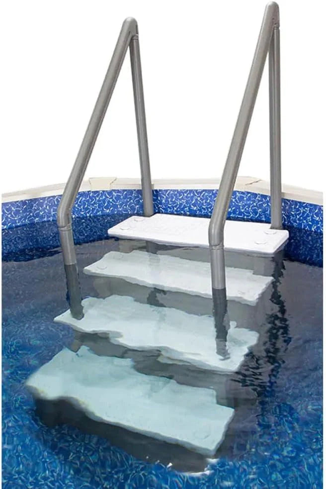 2026 NewNon-slip pool entrance steps | Gray | Suitable for above-ground pools | Can be installed on patios with a height of 122 to 137 cm | Maximum load capacity 136 kg