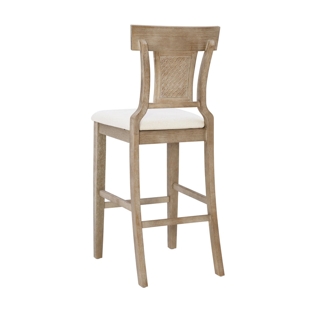 2026 NewLinon Rylan 30" Bar Stool, Rustic Brown Finish with Beige Fabric