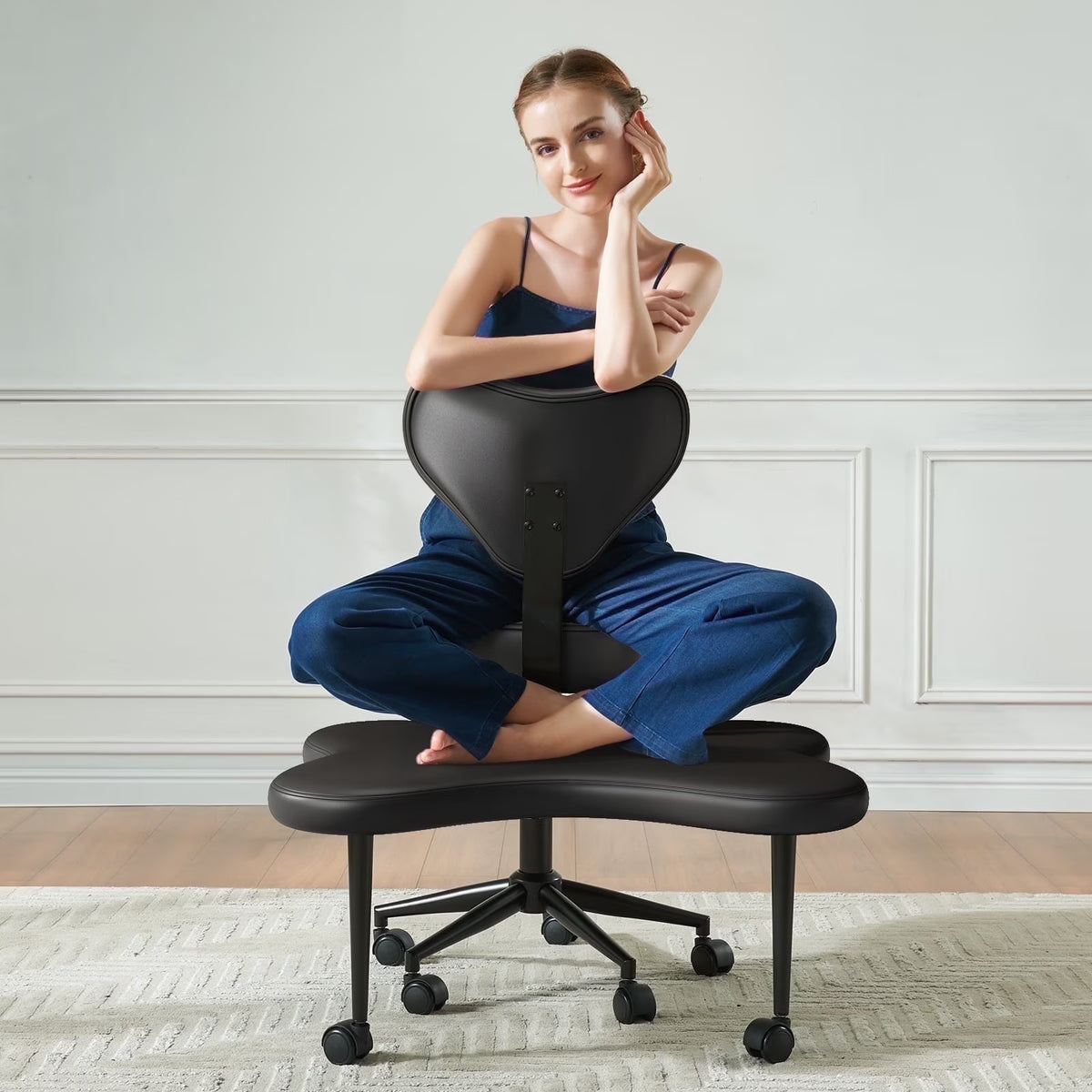 2026 NewPinmoco Ergonomic Cross Legged Swivel Chair, Adjustable Height and Teddy Fabric, Meditation& ADHD Chair with Back Support, Home and Office, Off White