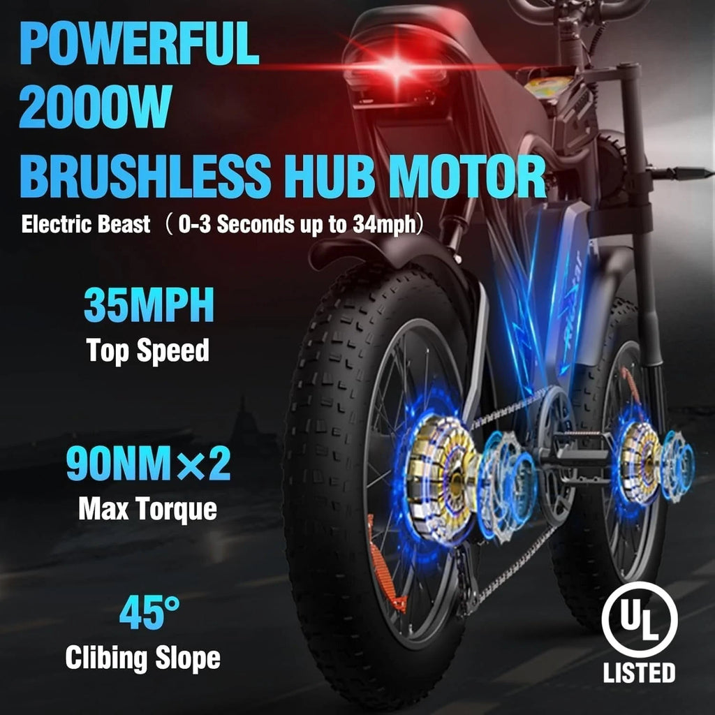2026 NewElectric bike Q20, 2000W, 52V, 30-180 miles, all-terrain fat bike for adults