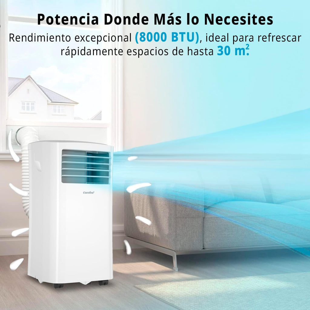 2026 COMFEE Pingüino Aire Acondicionado Portátil 8000 BTU / 2000 Frigorías – Climatizador sin unidad exterior – Enfriador Silencioso Bajo Consumo con Kit de Ventana | 3x1 Refrigera, Ventila y Deshumidifica