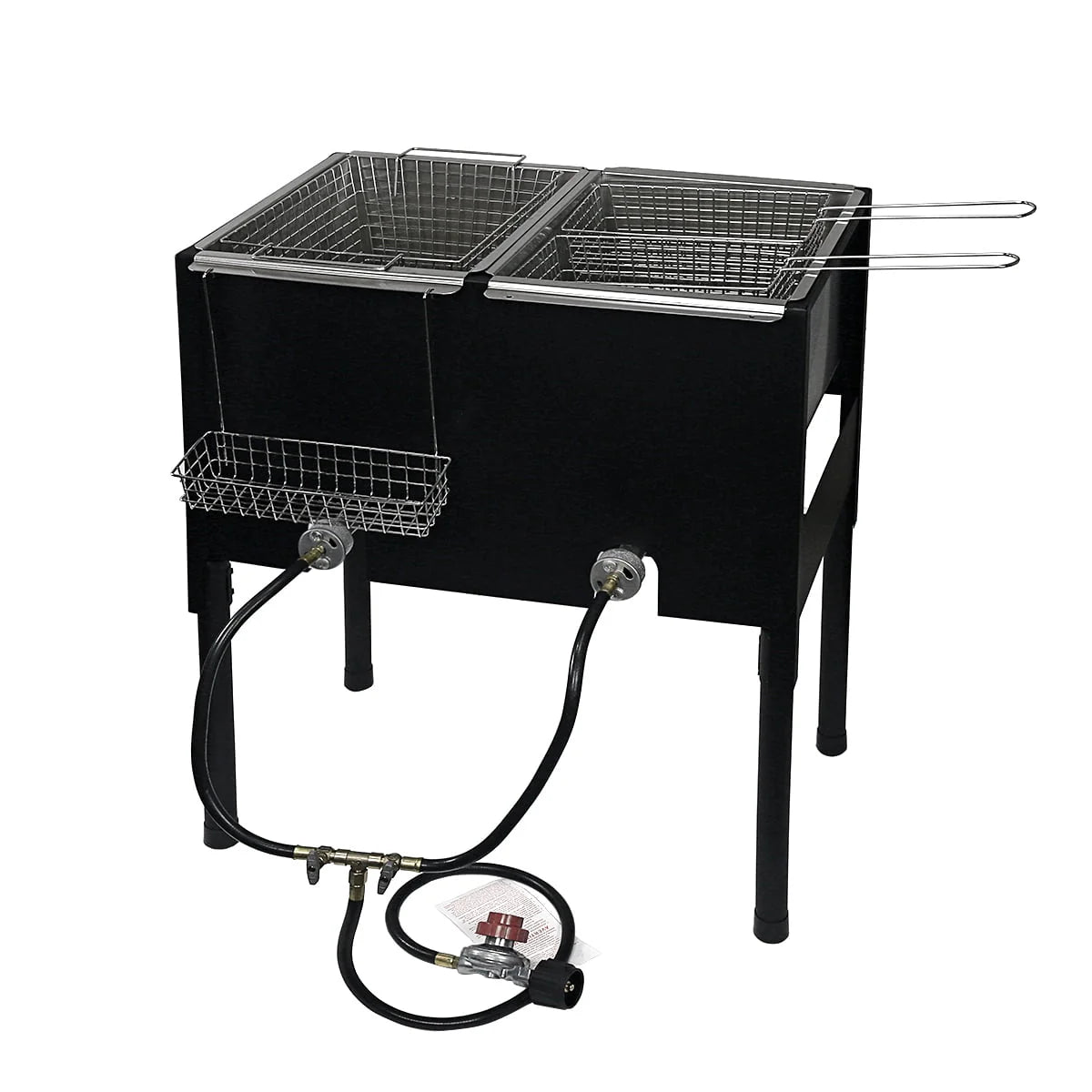 2026 NewBarton High-Pressure Deep Fryer Triple Basket Dual Burner Stainless Steel Cooker Fryer Black