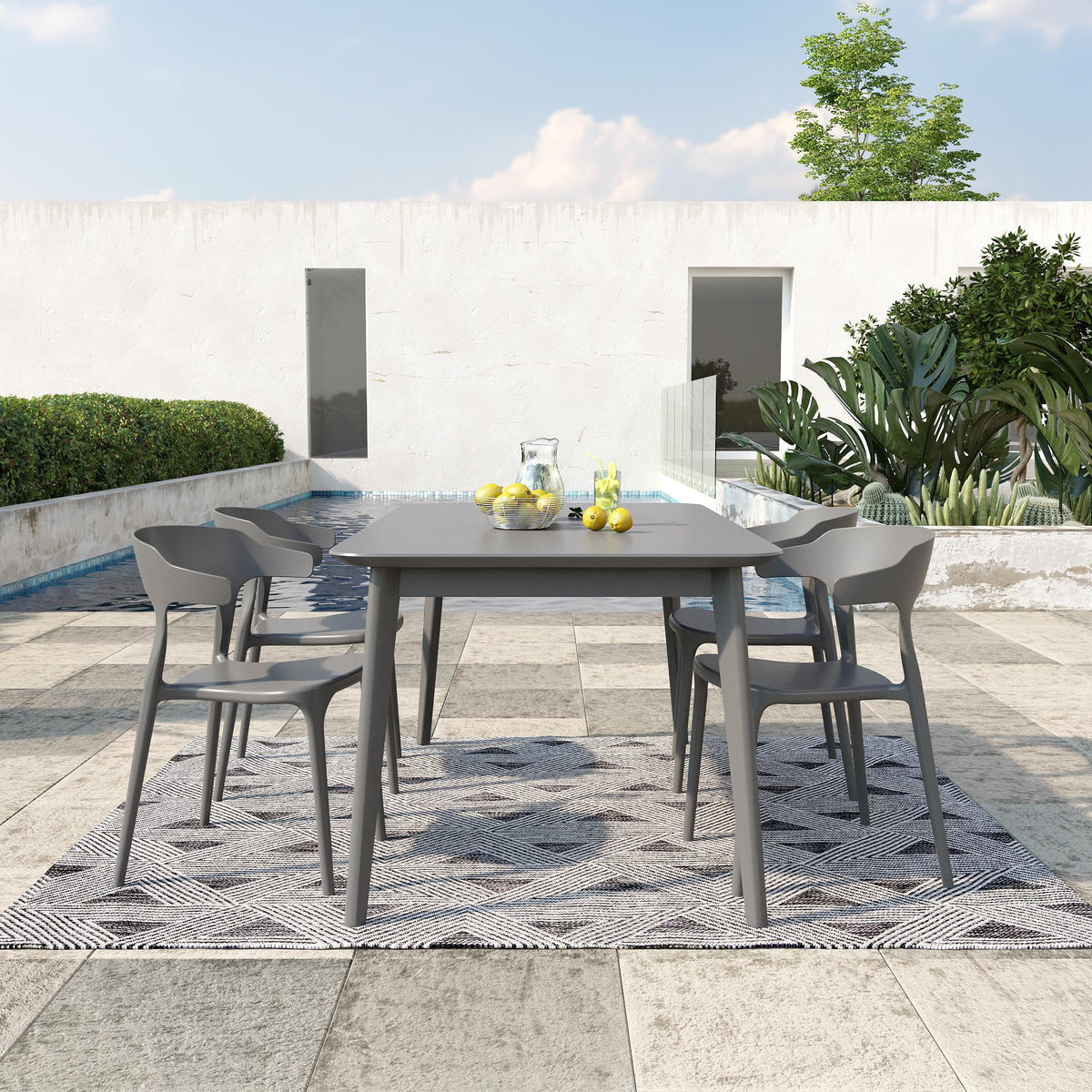 2026 NewNovogratz Poolside Collection, Felix Stacking Dining Chairs, Indoor/Outdoor, 4-Pack, Charcoal