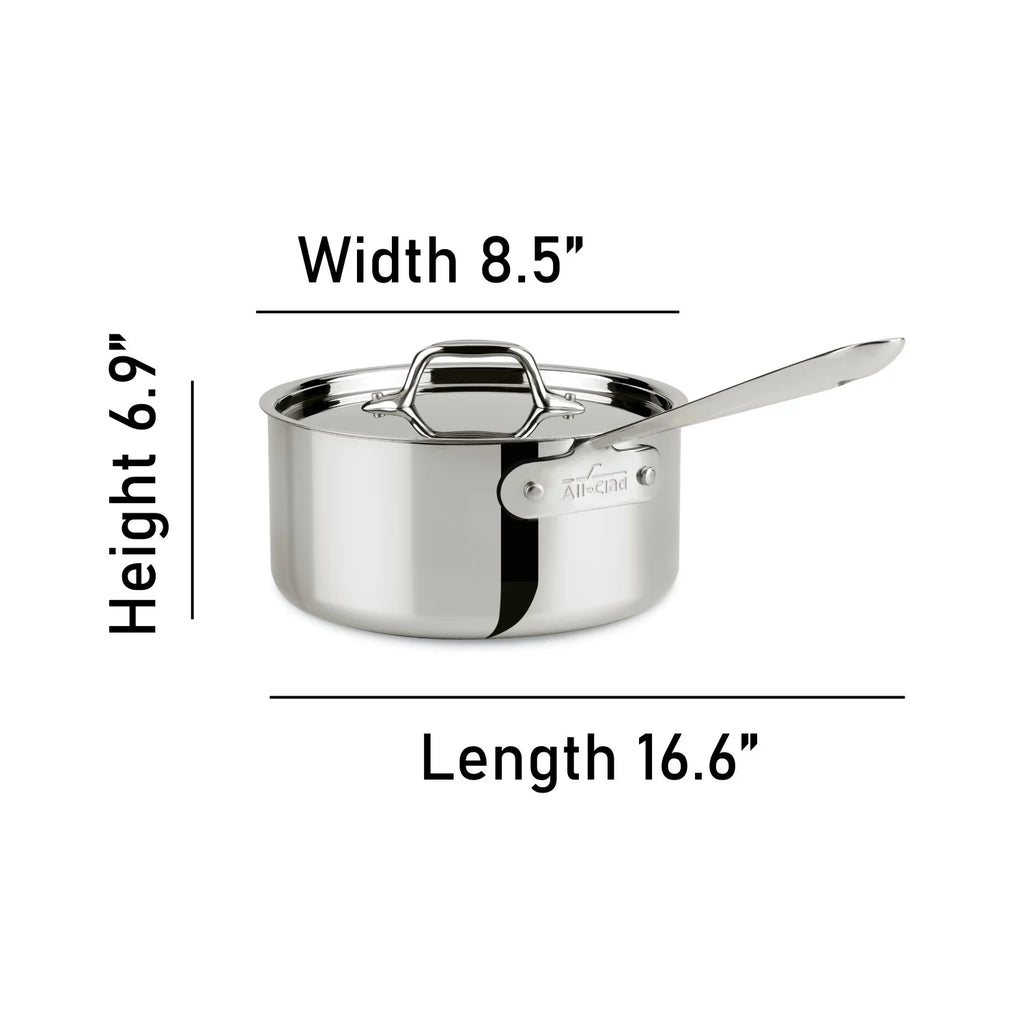 2026 NewAll-Clad D3 Stainless 3-ply Bonded Cookware, Sauce Pan with lid, 3 quart