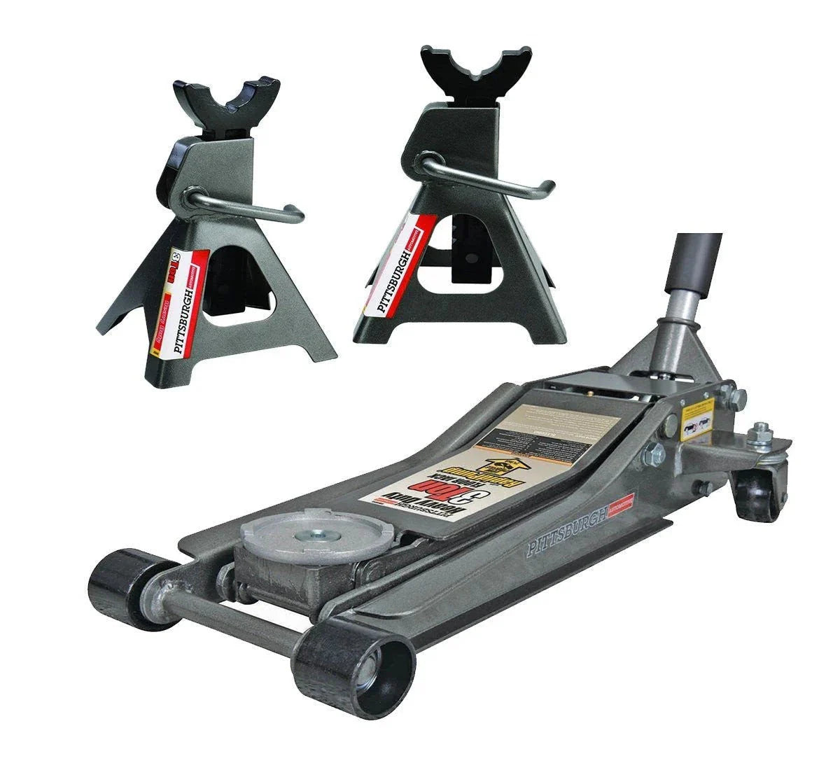 2026 New2025 Pittsburgh 3-Ton Flat Jack and Axle Stand Set with Quick Pump and Rapid Lift Function